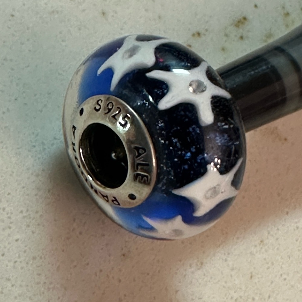 Gorgeous Pandora Murano Midnight Blue “Starry Nights” Glass Bead Set of 2 - Firm